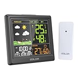 LEVIPE Stazione Meteo con Sensore Esterno, Stazione Meteo Senza Fili con Allarme, Adattatore AC, LCD...